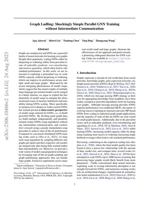 Main figure for Graph Ladling: Shockingly Simple Parallel GNN Training without Intermediate Communication