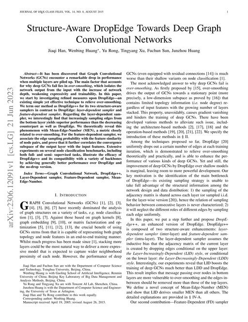 Main figure for Structure-Aware DropEdge Towards Deep Graph Convolutional Networks