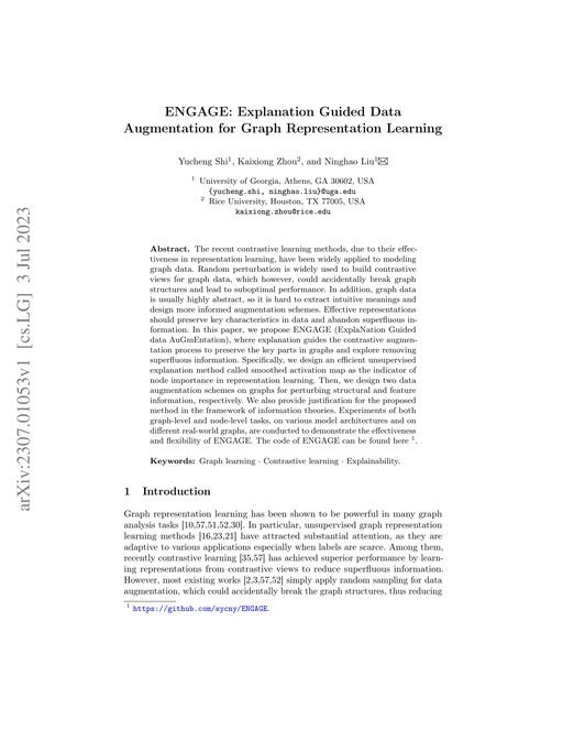 Main figure for ENGAGE: Explanation Guided Data Augmentation for Graph Representation Learning