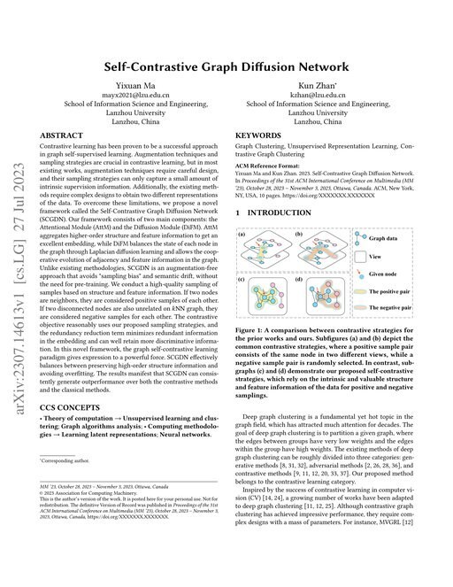 Main figure for Self-Contrastive Graph Diffusion Network