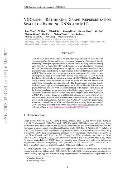 Main figure for VQGraph: Rethinking Graph Representation Space for Bridging GNNs and MLPs
