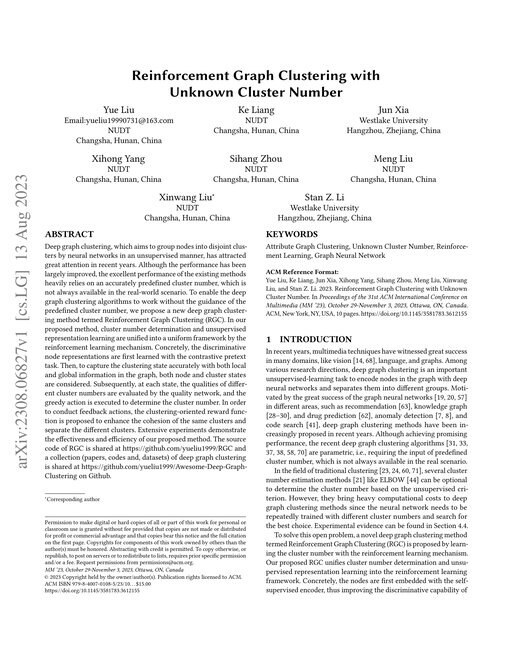 Main figure for Reinforcement Graph Clustering with Unknown Cluster Number