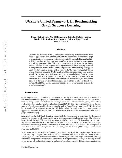 Main figure for UGSL: A Unified Framework for Benchmarking Graph Structure Learning
