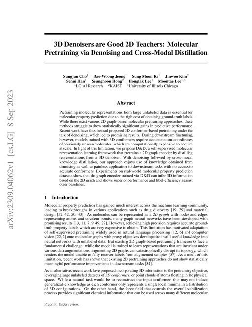 Main figure for 3D Denoisers are Good 2D Teachers: Molecular Pretraining via Denoising and Cross-Modal Distillation