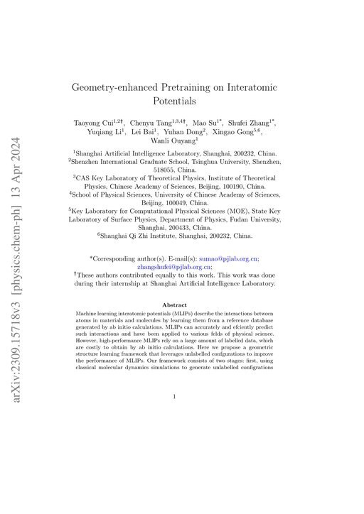 Main figure for Geometry-enhanced pretraining on interatomic potentials