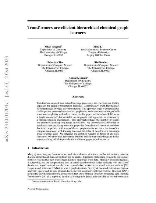 Main figure for Transformers are efficient hierarchical chemical graph learners