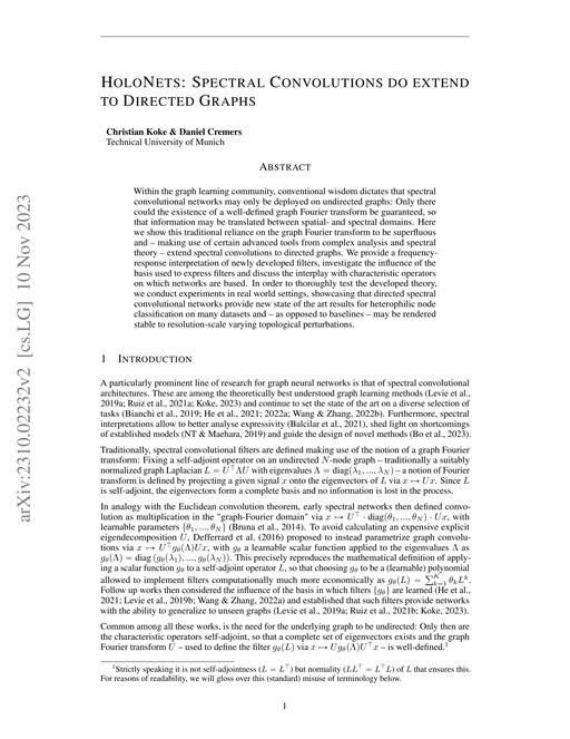 Main figure for HoloNets: Spectral Convolutions do extend to Directed Graphs