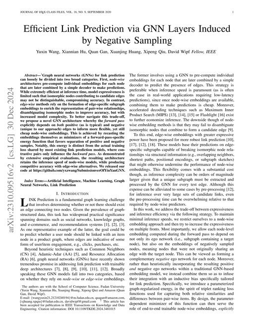Main figure for Efficient Link Prediction via GNN Layers Induced by Negative Sampling