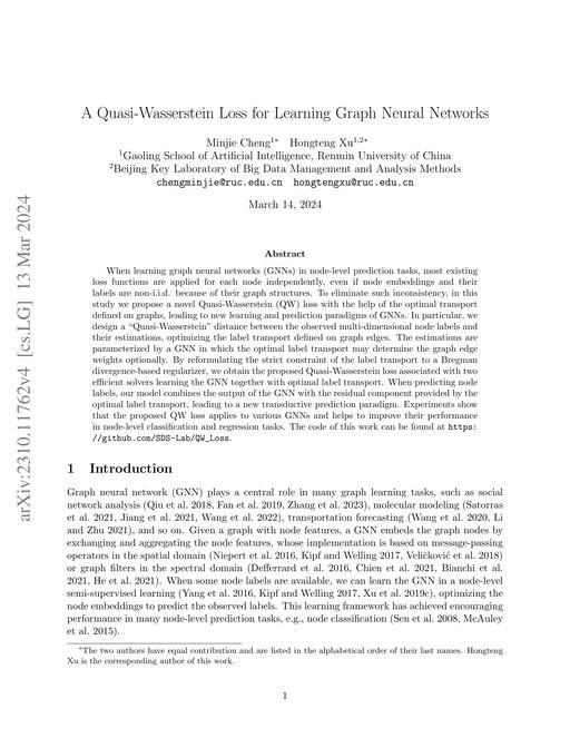 Main figure for A Quasi-Wasserstein Loss for Learning Graph Neural Networks