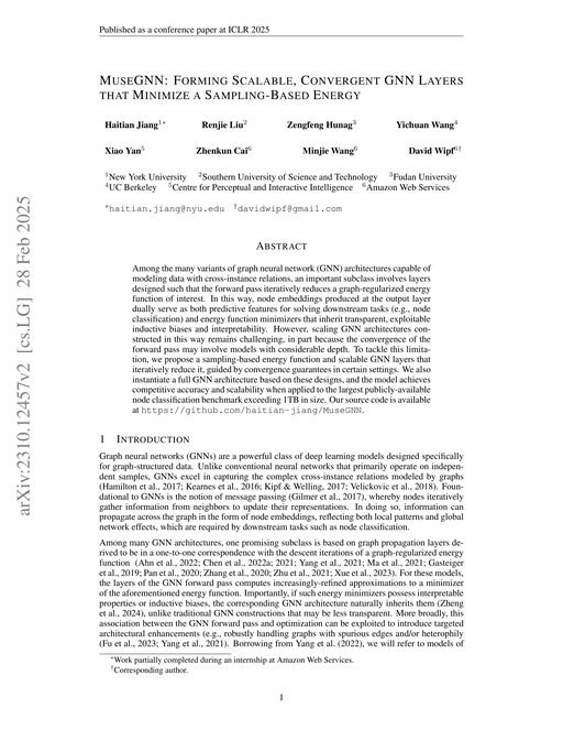 Main figure for MuseGNN: Forming Scalable, Convergent GNN Layers that Minimize a Sampling-Based Energy