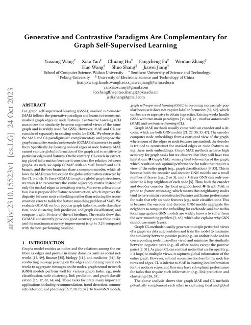 Main figure for Generative and Contrastive Paradigms Are Complementary for Graph Self-Supervised Learning