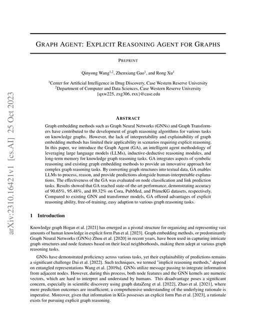 Main figure for Graph Agent: Explicit Reasoning Agent for Graphs