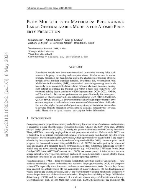 Main figure for From Molecules to Materials: Pre-training Large Generalizable Models for Atomic Property Prediction