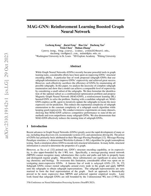 Main figure for MAG-GNN: Reinforcement Learning Boosted Graph Neural Network