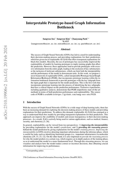 Main figure for Interpretable Prototype-based Graph Information Bottleneck
