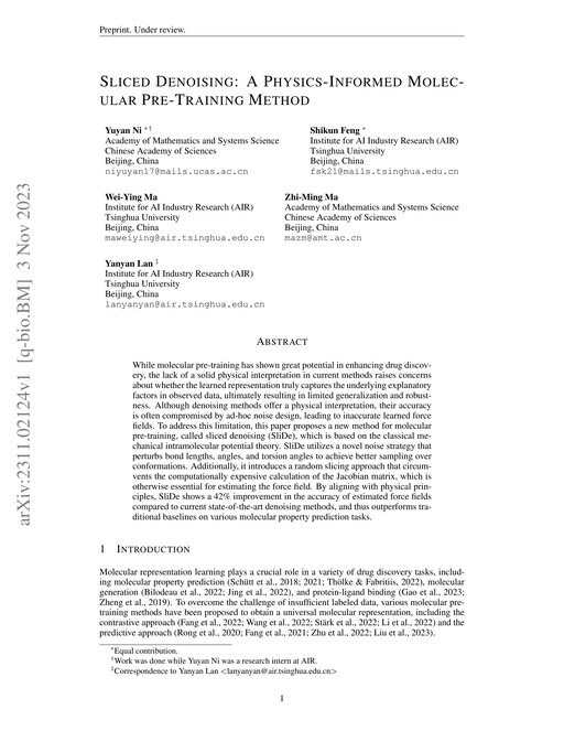 Main figure for Sliced Denoising: A Physics-Informed Molecular Pre-Training Method