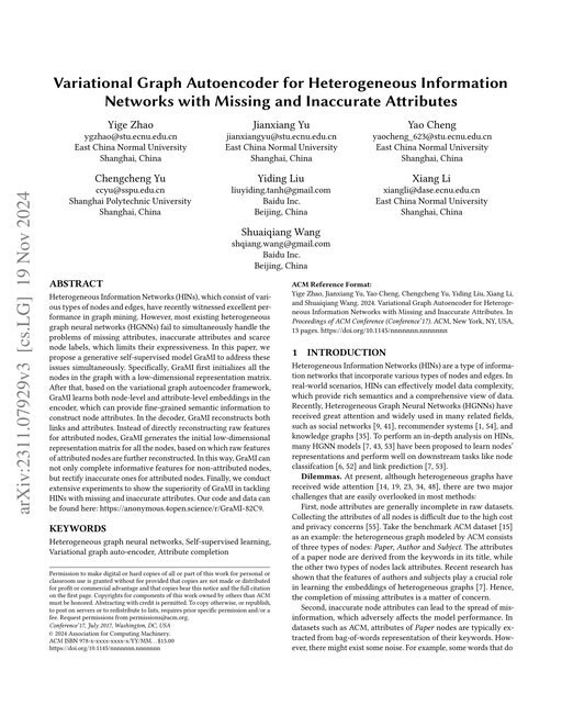 Main figure for Variational Graph Autoencoder for Heterogeneous Information Networks with Missing and Inaccurate Attributes