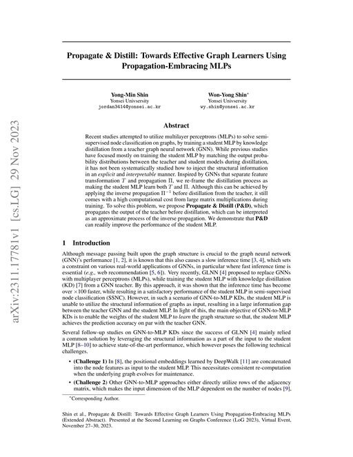 Main figure for Propagate & Distill: Towards Effective Graph Learners Using Propagation-Embracing MLPs