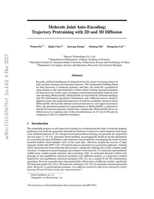 Main figure for Molecule Joint Auto-Encoding: Trajectory Pretraining with 2D and 3D Diffusion
