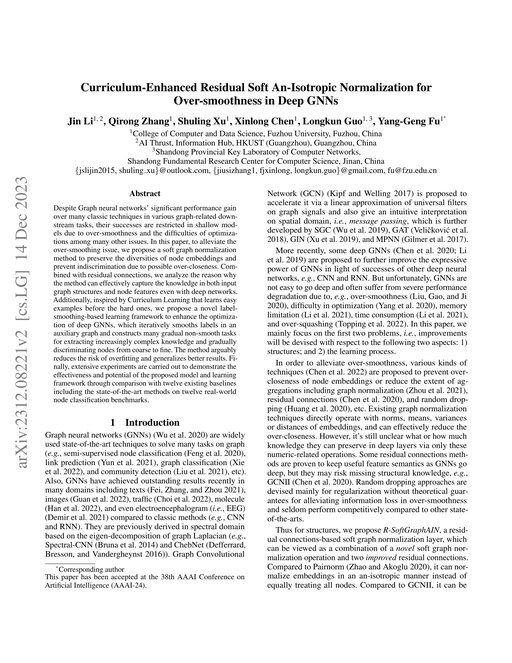Main figure for Curriculum-Enhanced Residual Soft An-Isotropic Normalization for Over-smoothness in Deep GNNs
