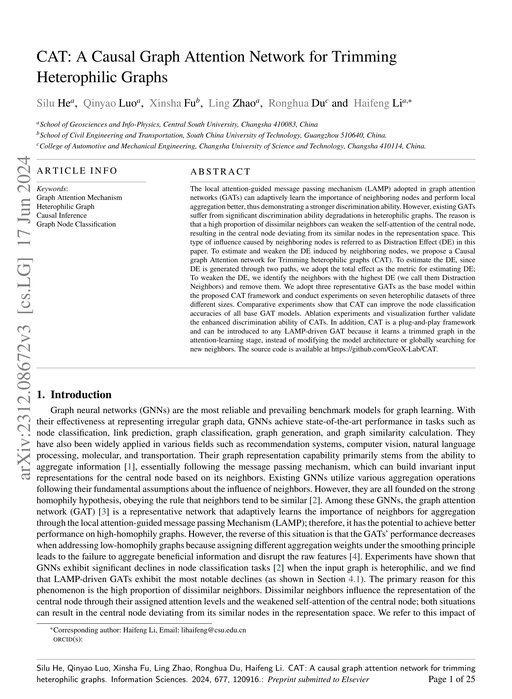 Main figure for CAT: A Causal Graph Attention Network for Trimming Heterophilic Graphs