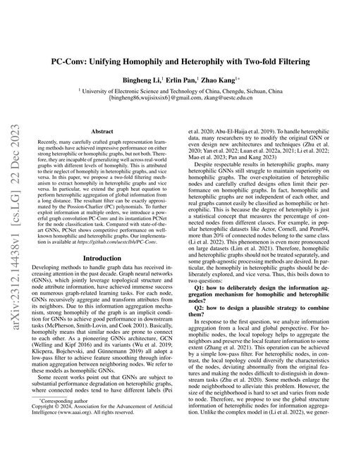 Main figure for PC-Conv: Unifying Homophily and Heterophily with Two-fold Filtering
