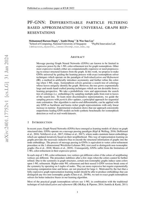 Main figure for PF-GNN: Differentiable particle filtering based approximation of universal graph representations