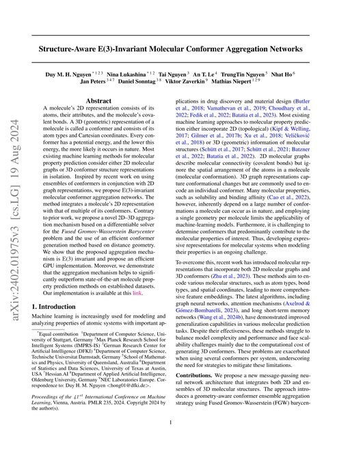 Main figure for Structure-Aware E(3)-Invariant Molecular Conformer Aggregation Networks