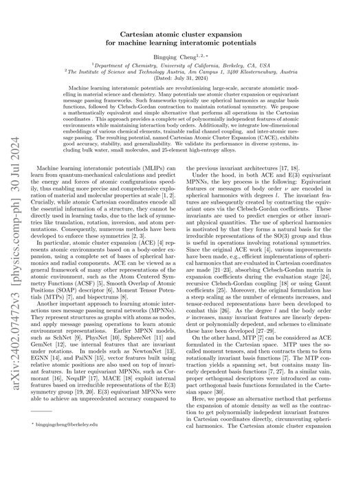 Main figure for Cartesian atomic cluster expansion for machine learning interatomic potentials