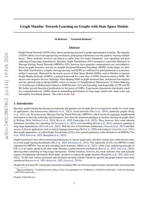 Main figure for Graph Mamba: Towards Learning on Graphs with State Space Models