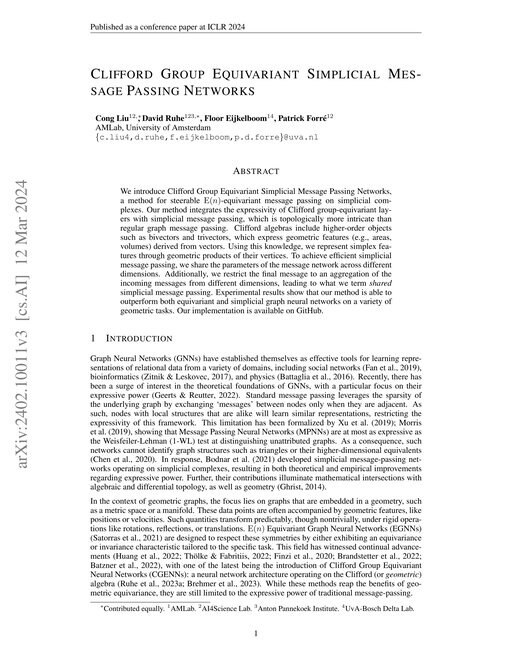 Main figure for Clifford Group Equivariant Simplicial Message Passing Networks