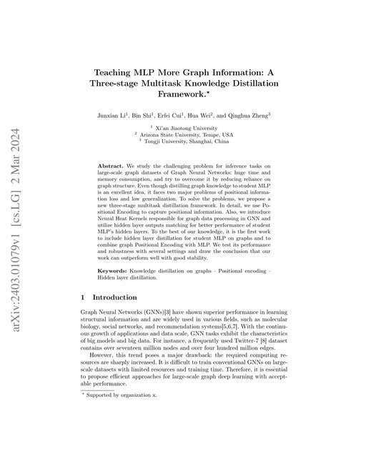 Main figure for Teaching MLP More Graph Information: A Three-stage Multitask Knowledge Distillation Framework.