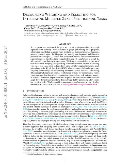 Main figure for Decoupling Weighing and Selecting for Integrating Multiple Graph Pre-training Tasks