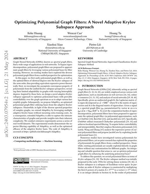 Main figure for Optimizing Polynomial Graph Filters: A Novel Adaptive Krylov Subspace Approach