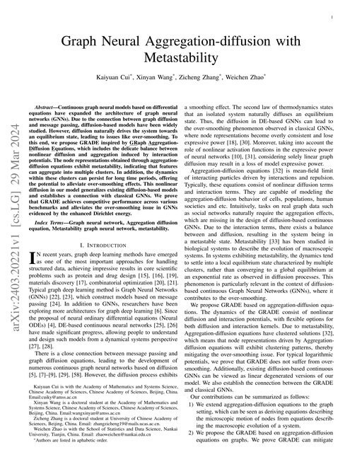 Main figure for Graph Neural Aggregation-diffusion with Metastability