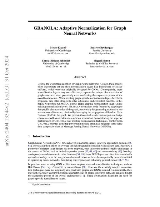 Main figure for GRANOLA: Adaptive Normalization for Graph Neural Networks