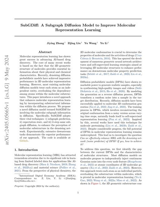 Main figure for SubGDiff: A Subgraph Diffusion Model to Improve Molecular Representation Learning