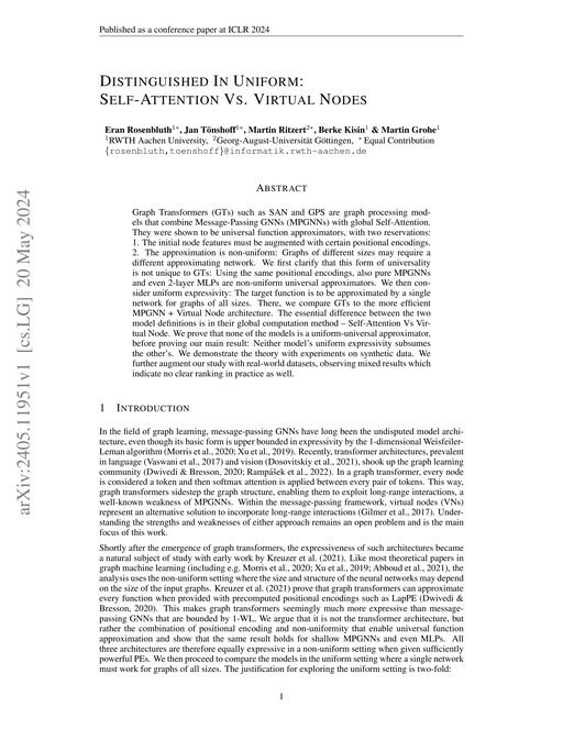 Main figure for Distinguished In Uniform: Self Attention Vs. Virtual Nodes