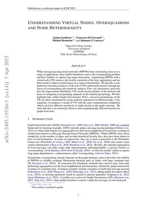 Main figure for Understanding Virtual Nodes: Oversquashing and Node Heterogeneity