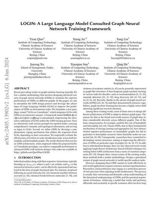 Main figure for LOGIN: A Large Language Model Consulted Graph Neural Network Training Framework