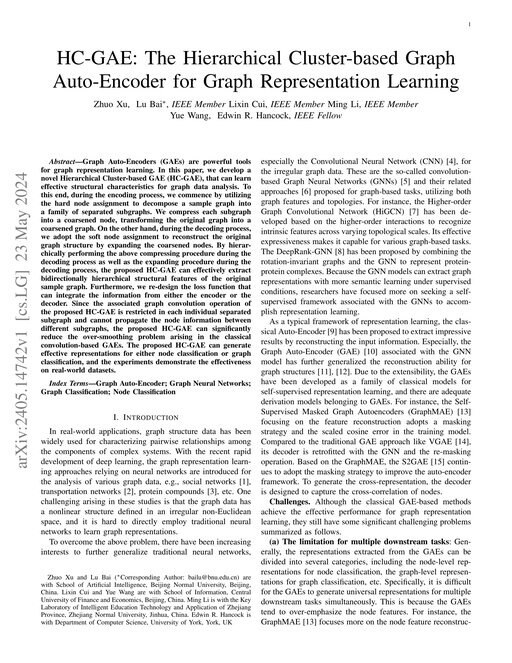 Main figure for HC-GAE: The Hierarchical Cluster-based Graph Auto-Encoder for Graph Representation Learning