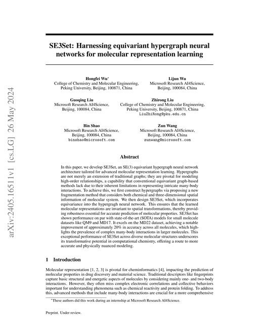 Main figure for SE3Set: Harnessing equivariant hypergraph neural networks for molecular representation learning