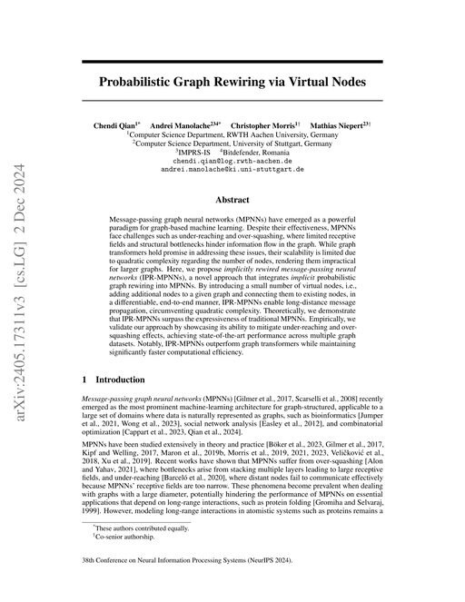 Main figure for Probabilistic Graph Rewiring via Virtual Nodes
