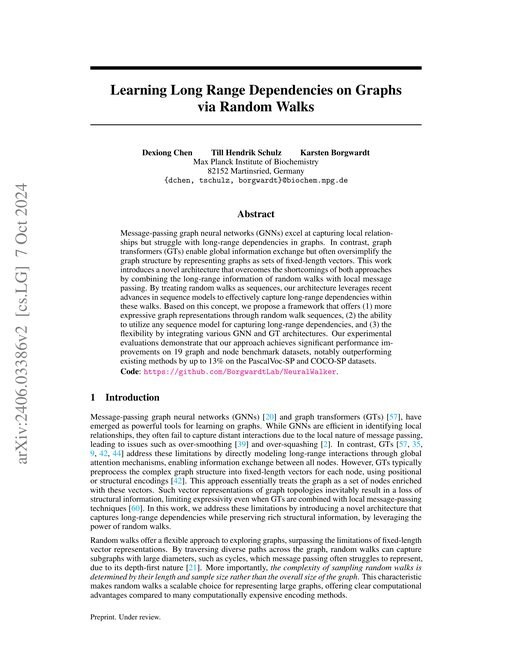 Main figure for Learning Long Range Dependencies on Graphs via Random Walks
