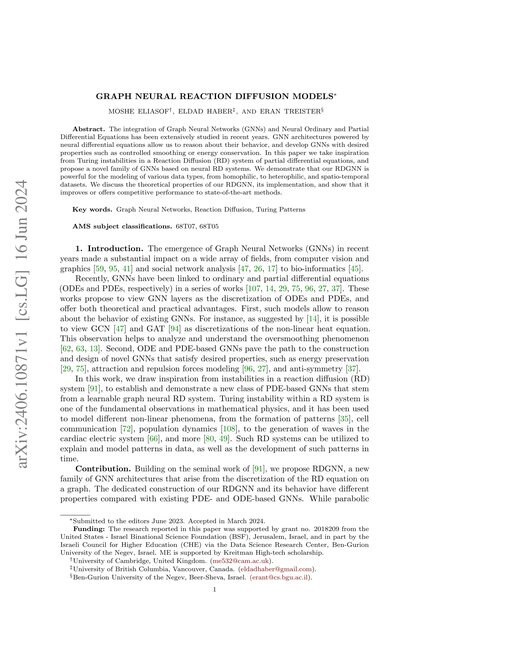 Main figure for Graph Neural Reaction Diffusion Models Submitted to the editors June 2023. Accepted in March 2024.
