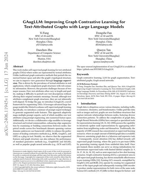 Main figure for GAugLLM: Improving Graph Contrastive Learning for Text-Attributed Graphs with Large Language Models