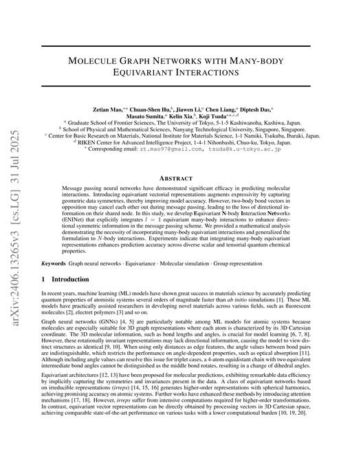 Main figure for Molecule Graph Networks with Many-body Equivariant Interactions