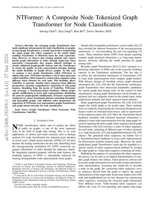 Main figure for NTFormer: A Composite Node Tokenized Graph Transformer for Node Classification