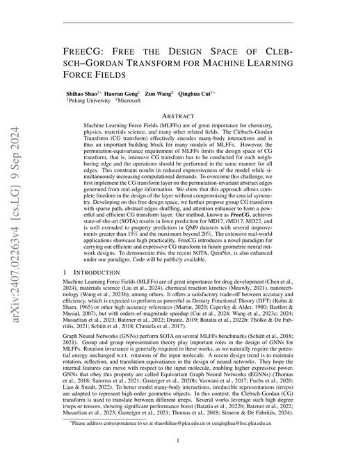 Main figure for FreeCG: Free the Design Space of Clebsch–Gordan Transform for Machine Learning Force Fields
