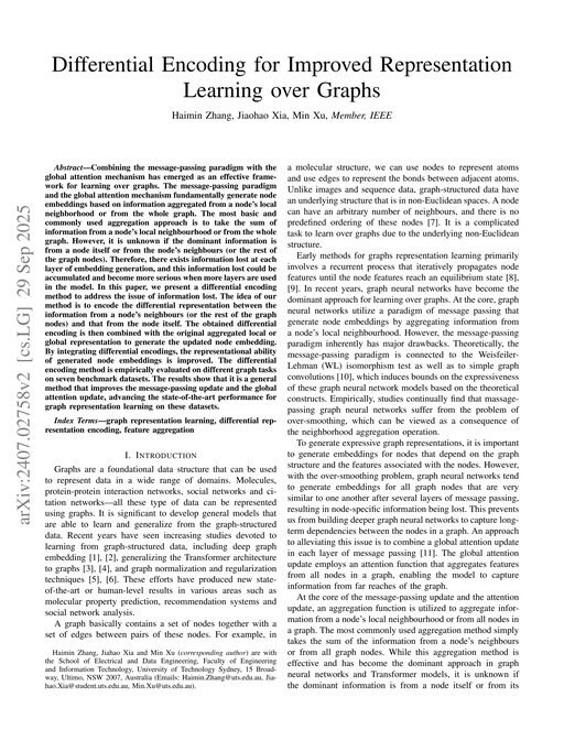 Main figure for Differential Encoding for Improved Representation Learning Over Graphs